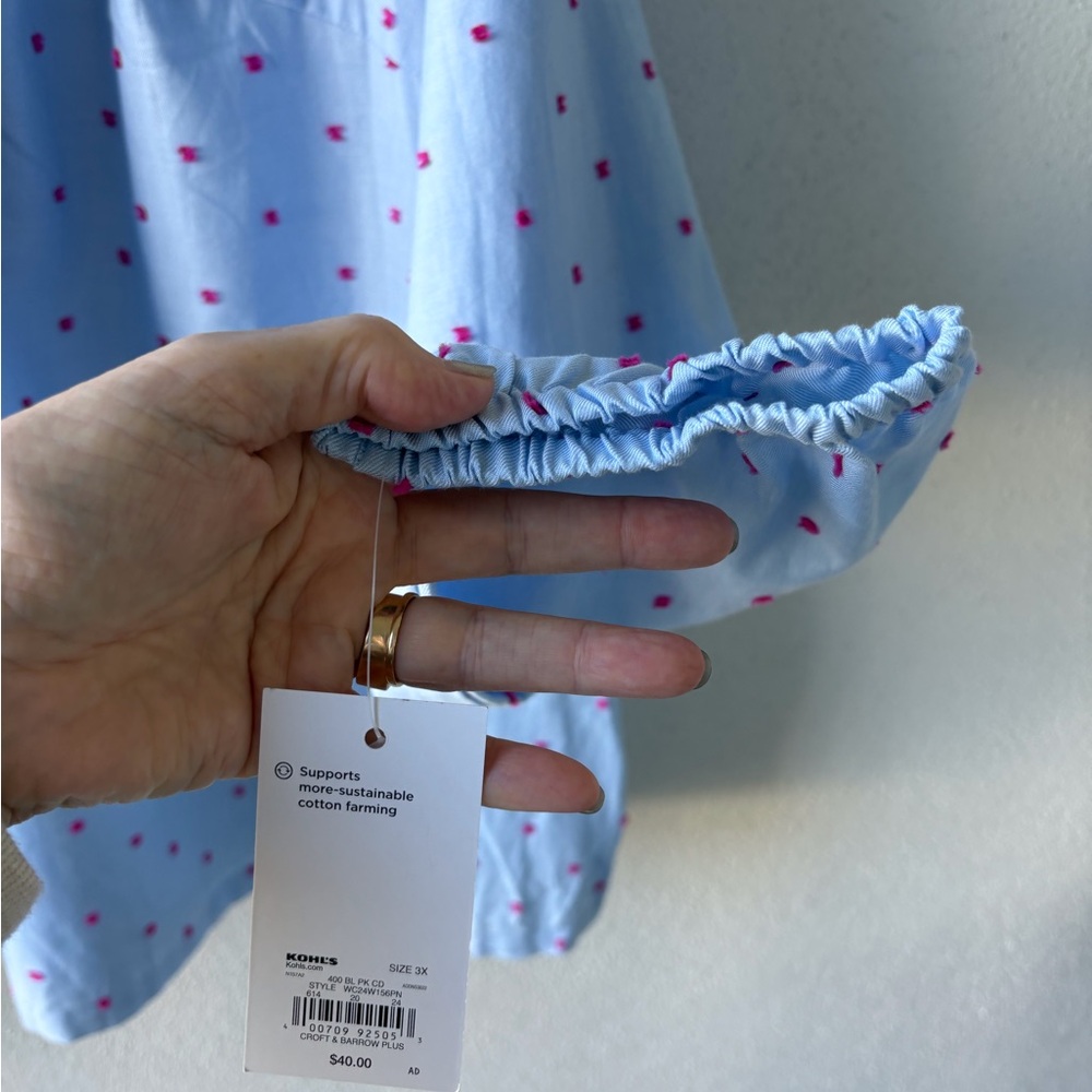 Croft & Barrow 3X Long Sleeve Popover Top Blue NWT Casual Office Ruffle Neck - Picture 7 of 13